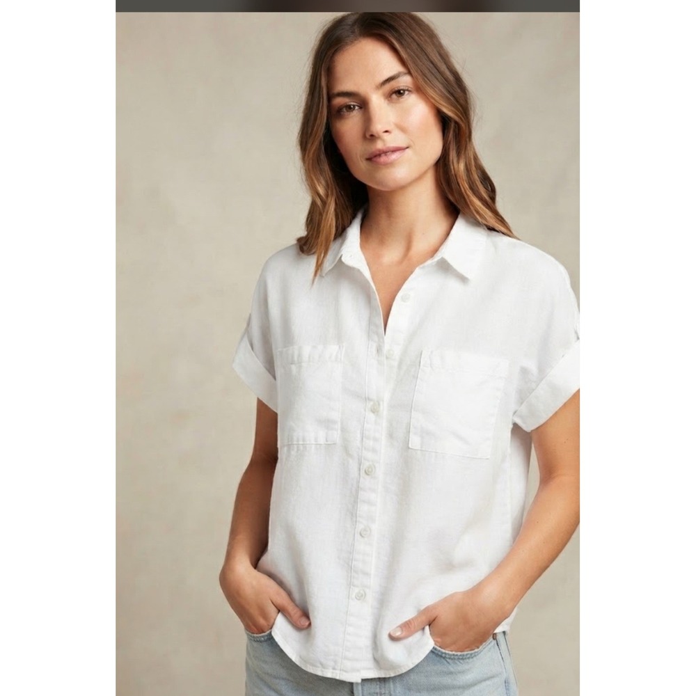 Cloth & Stone White Tencel Short Sleeve Button Down Shirt S capsule wardrobe